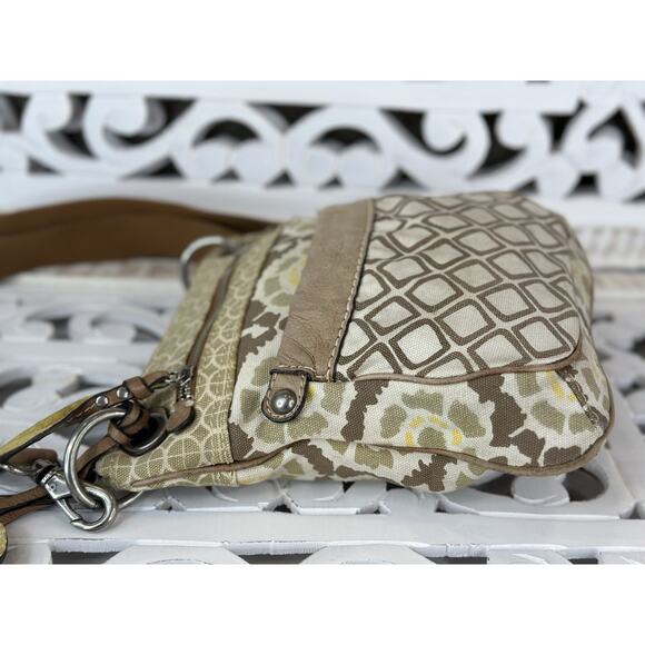 FOSSIL KEYPER Canvas & Leather LINEN / TAN / LEMON Crossbody Messenger Bag - Picture 4 of 14